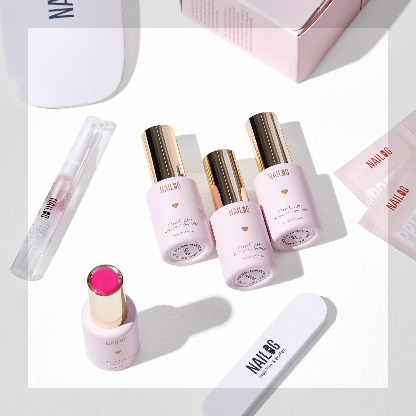 BLUSH BLOOM | OneCure Gel Polish 4PC Kit - NAILOG semi cured nail strip