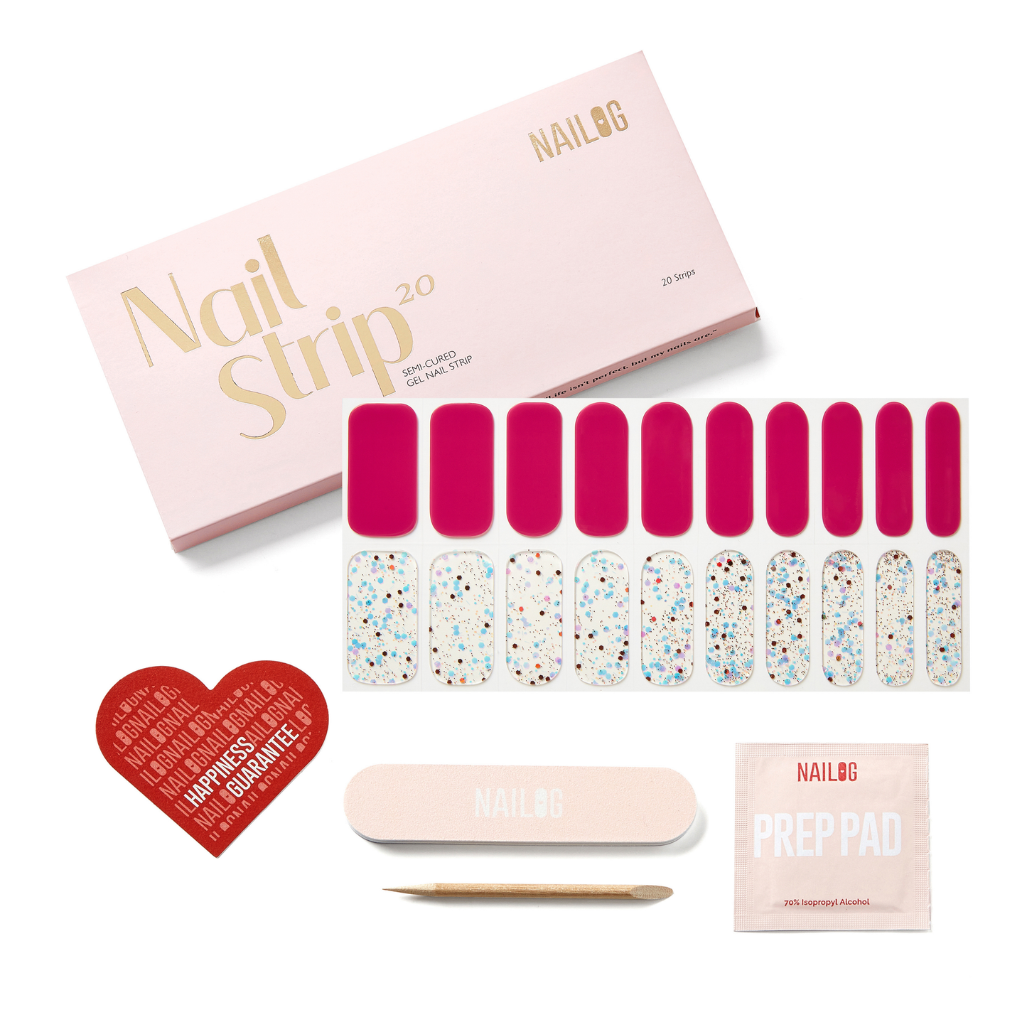 RUBY NEBULA | Mani Strip 20PC - NAILOG semi cured nail strip