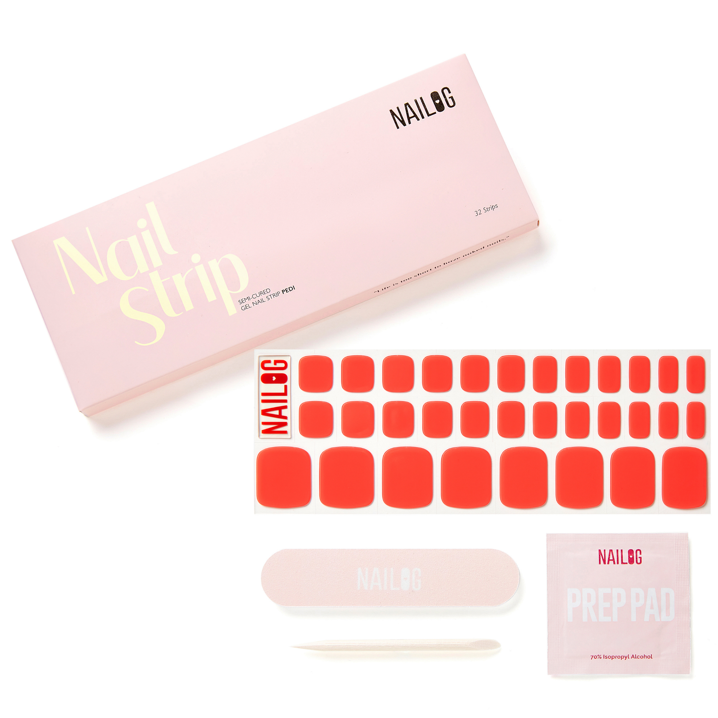 WATERMELON RED | Pedi Strip 32PC - NAILOG semi cured nail strip