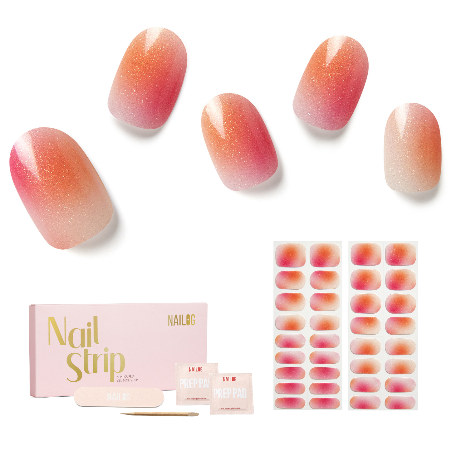 PINK AURORA | Mani Strip 34PC - NAILOG semi cured nail strip