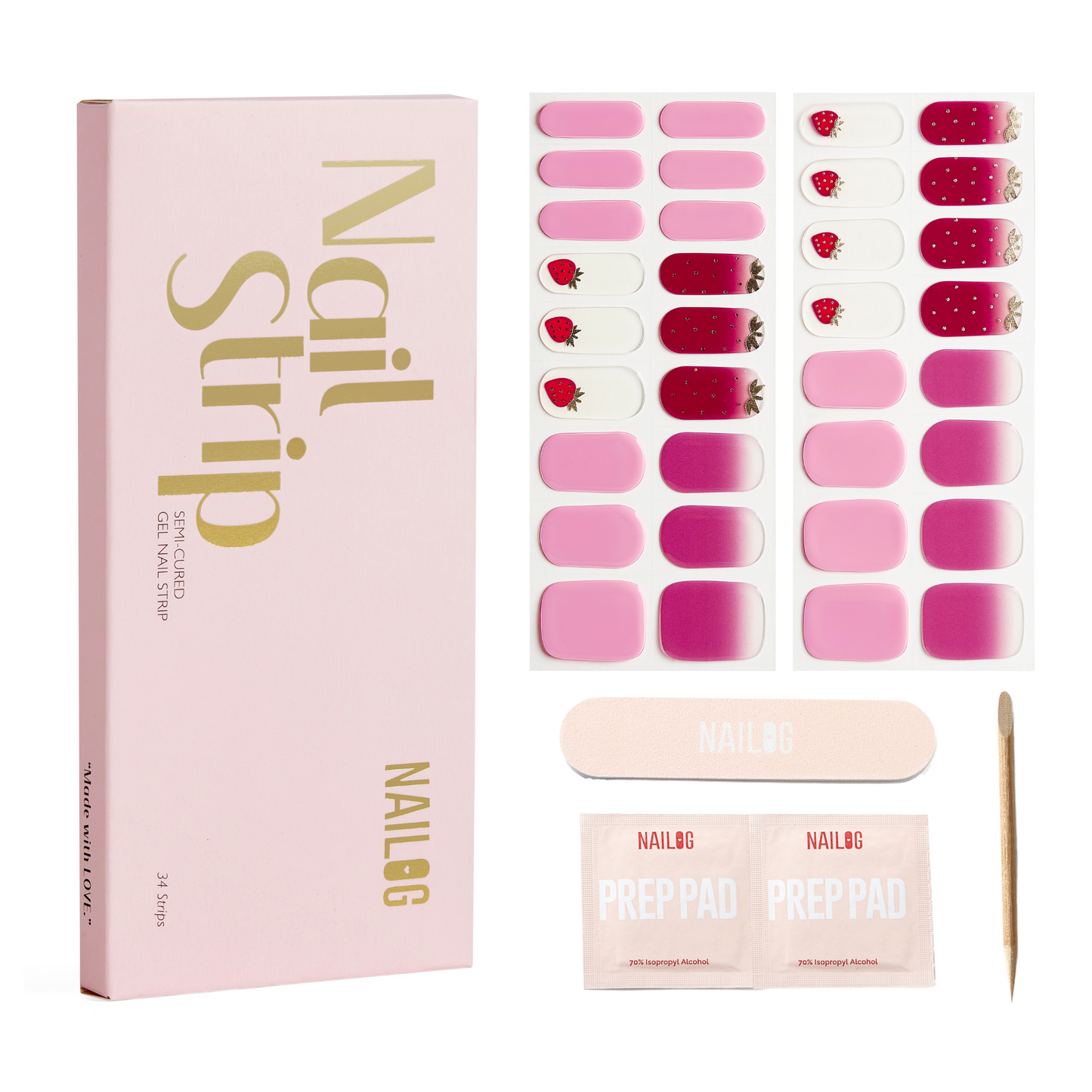 STRAWBERRY LOVE | Mani 34 - NAILOG semi cured nail strip