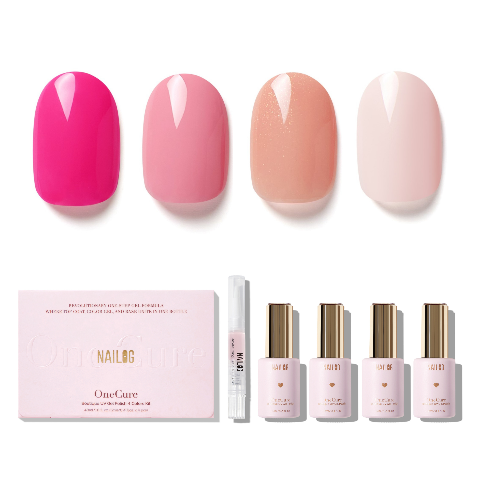 PINKCESS | OneCure Gel Polish 4PC Kit - NAILOG semi cured nail strip