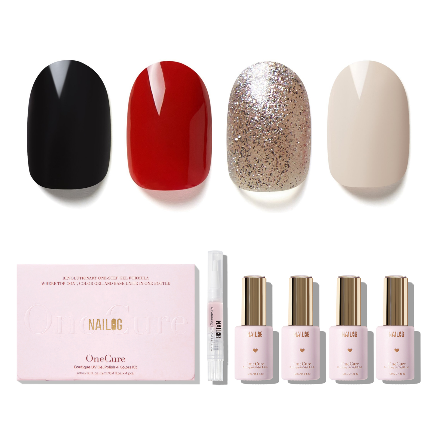 NOCTURNAL ALLURE | OneCure Gel Polish 4PC Kit - NAILOG semi cured nail strip