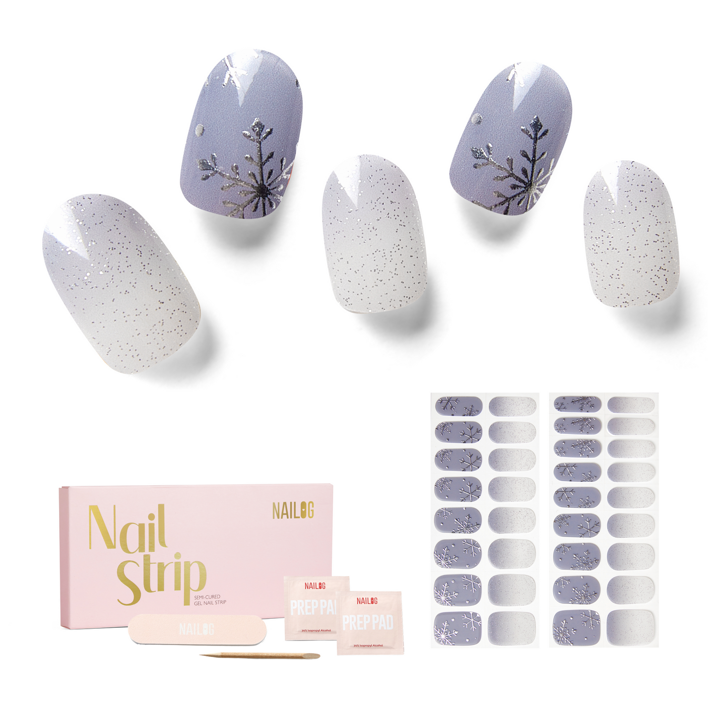 Snow Rain | Mani 34 - NAILOG semi cured nail strip