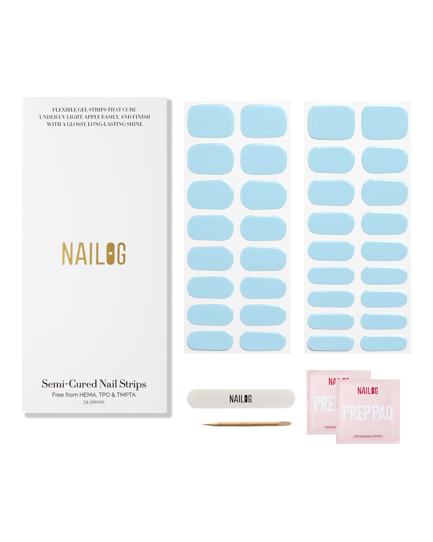 BABY BLUE | Semi Cured Nail Strips 34PC