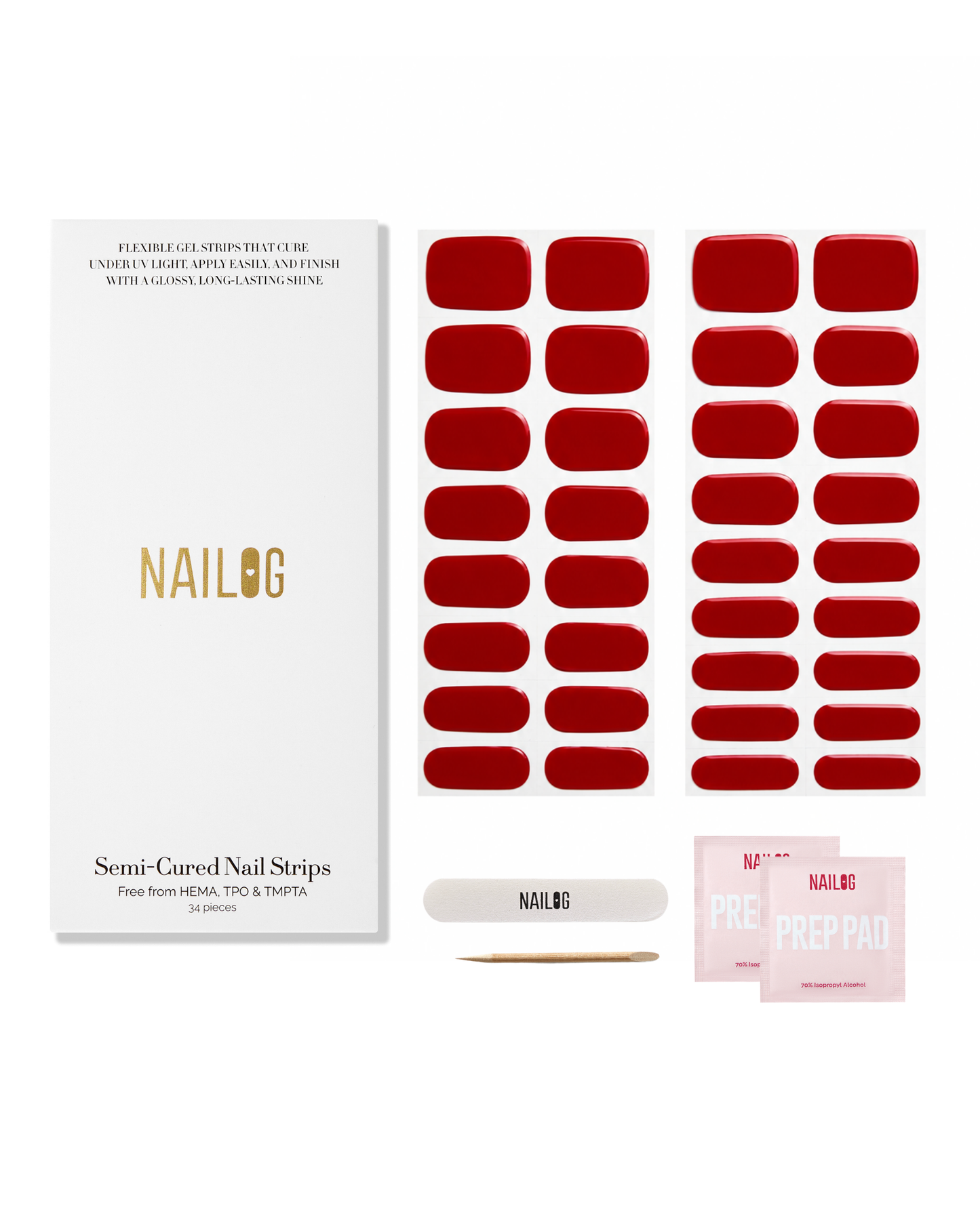RUBY | Semi Cured Nail Strips 34PC - NAILOG semi cured nail strip