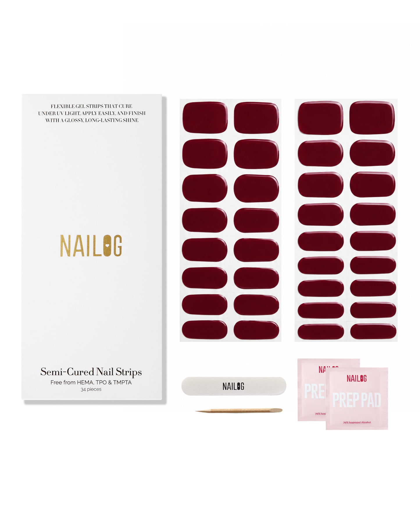 MIDNIGHT MERLOT | Semi Cured Nail Strips 34PC