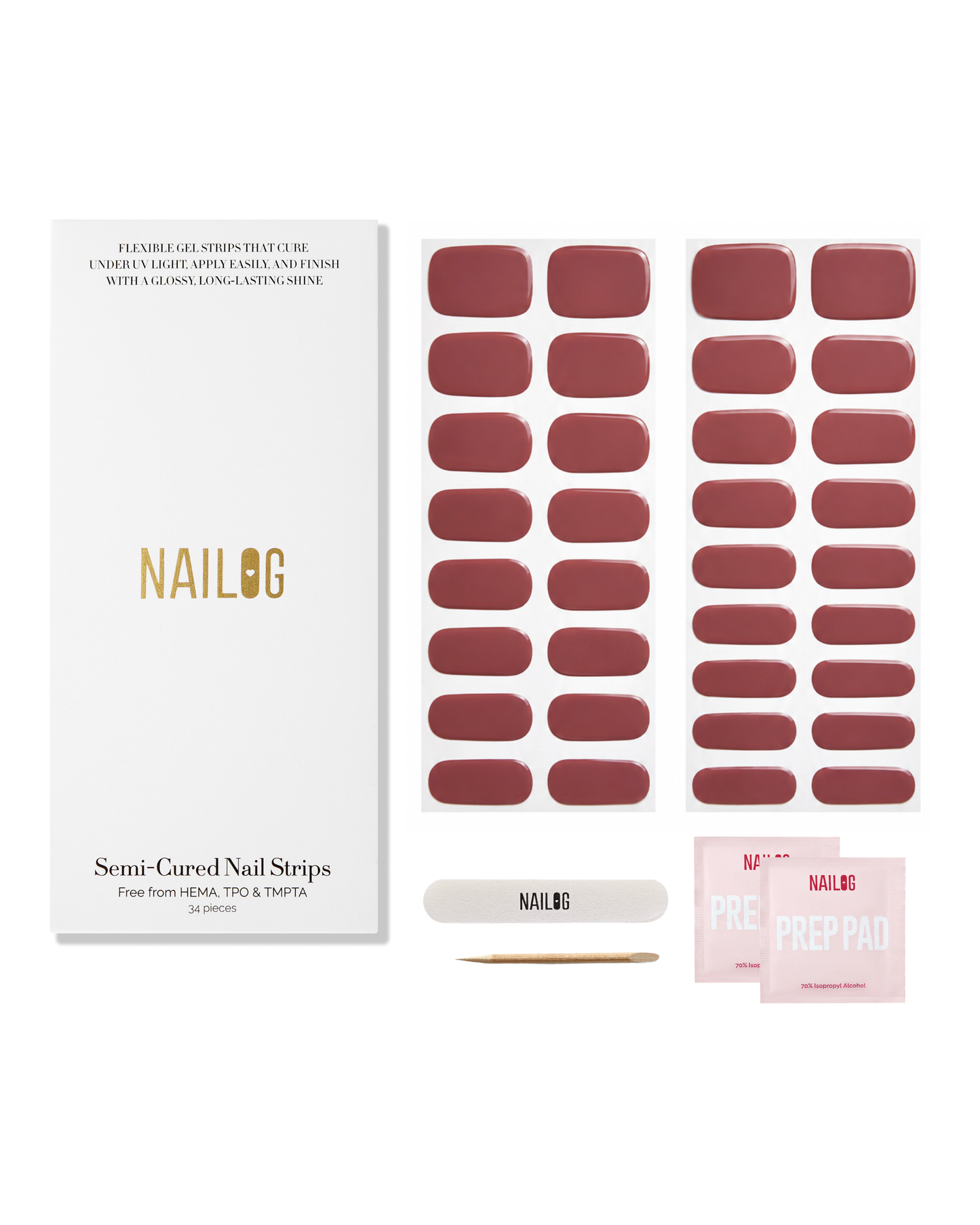 SMOKED FIG | Semi Cured Nail Strips 34PC - NAILOG semi cured nail strip