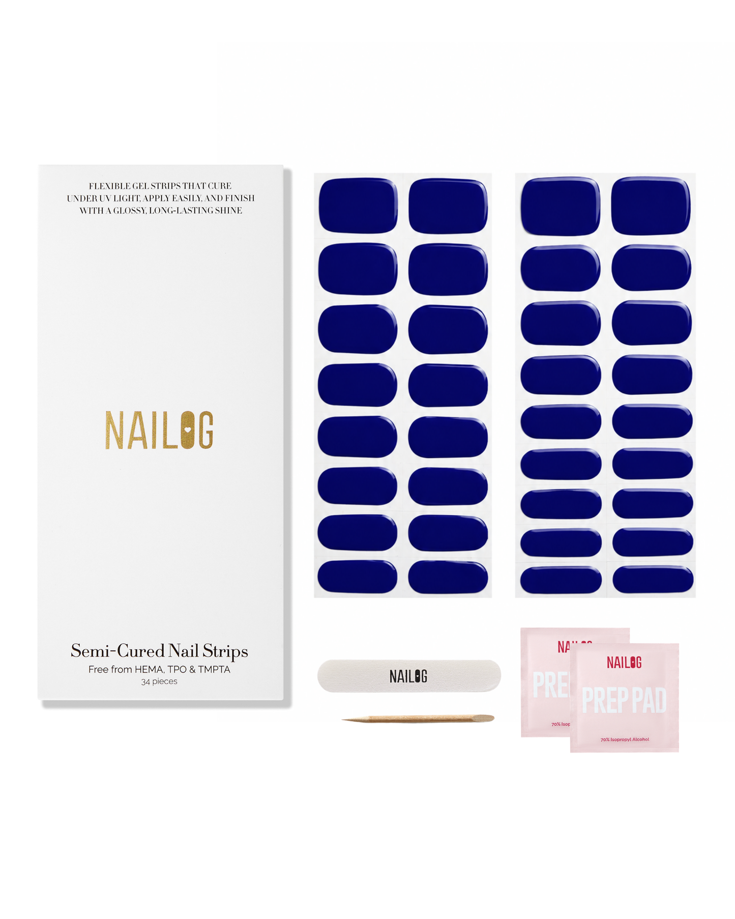 INKWELL BLUE | Semi Cured Nail Strips 34PC - NAILOG semi cured nail strip