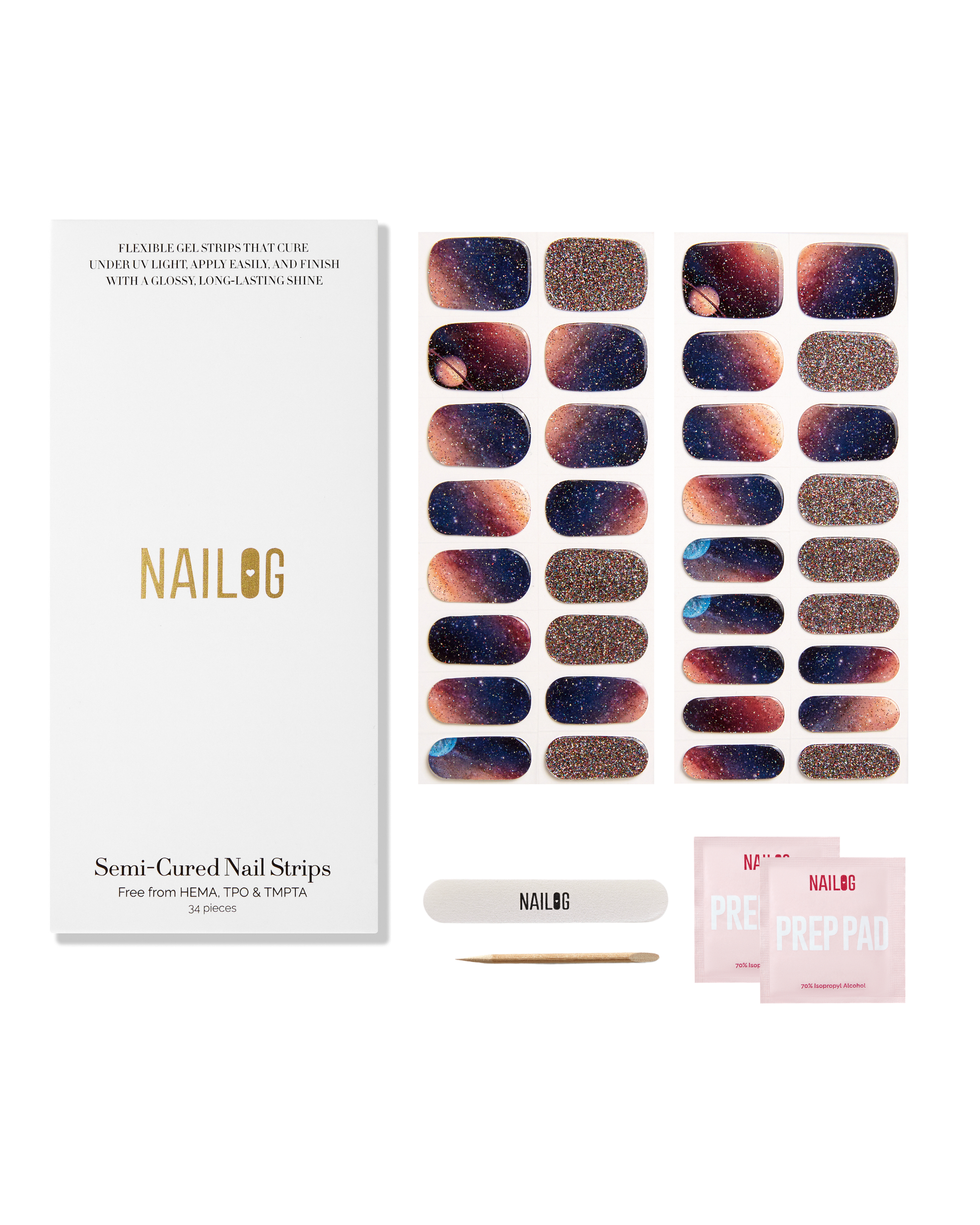 MILKY WAY | Semi Cured Nail Strips 34PC - NAILOG semi cured nail strip