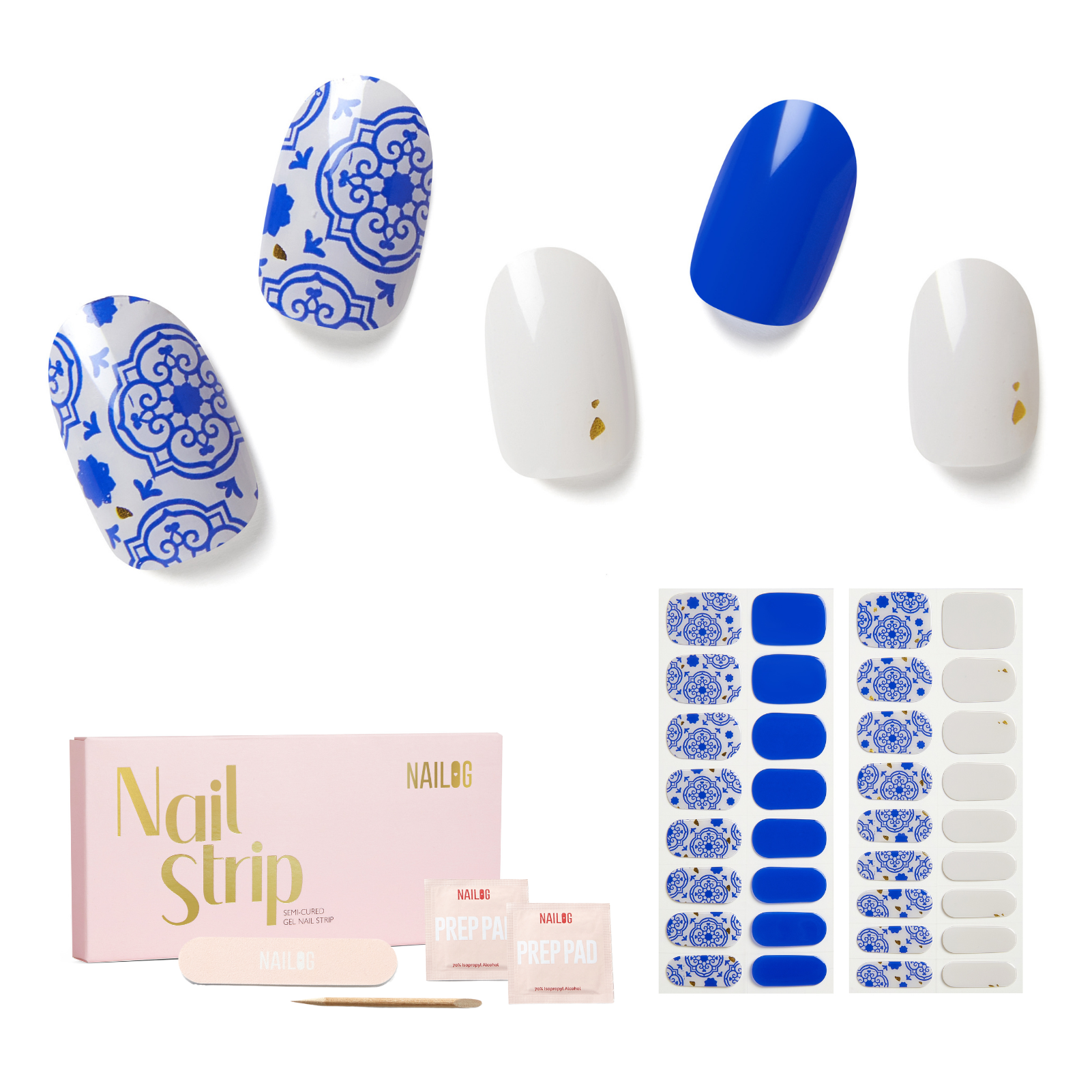 CERULEAN PORCELAIN | Mani Strip 34PC - NAILOG semi cured nail strip