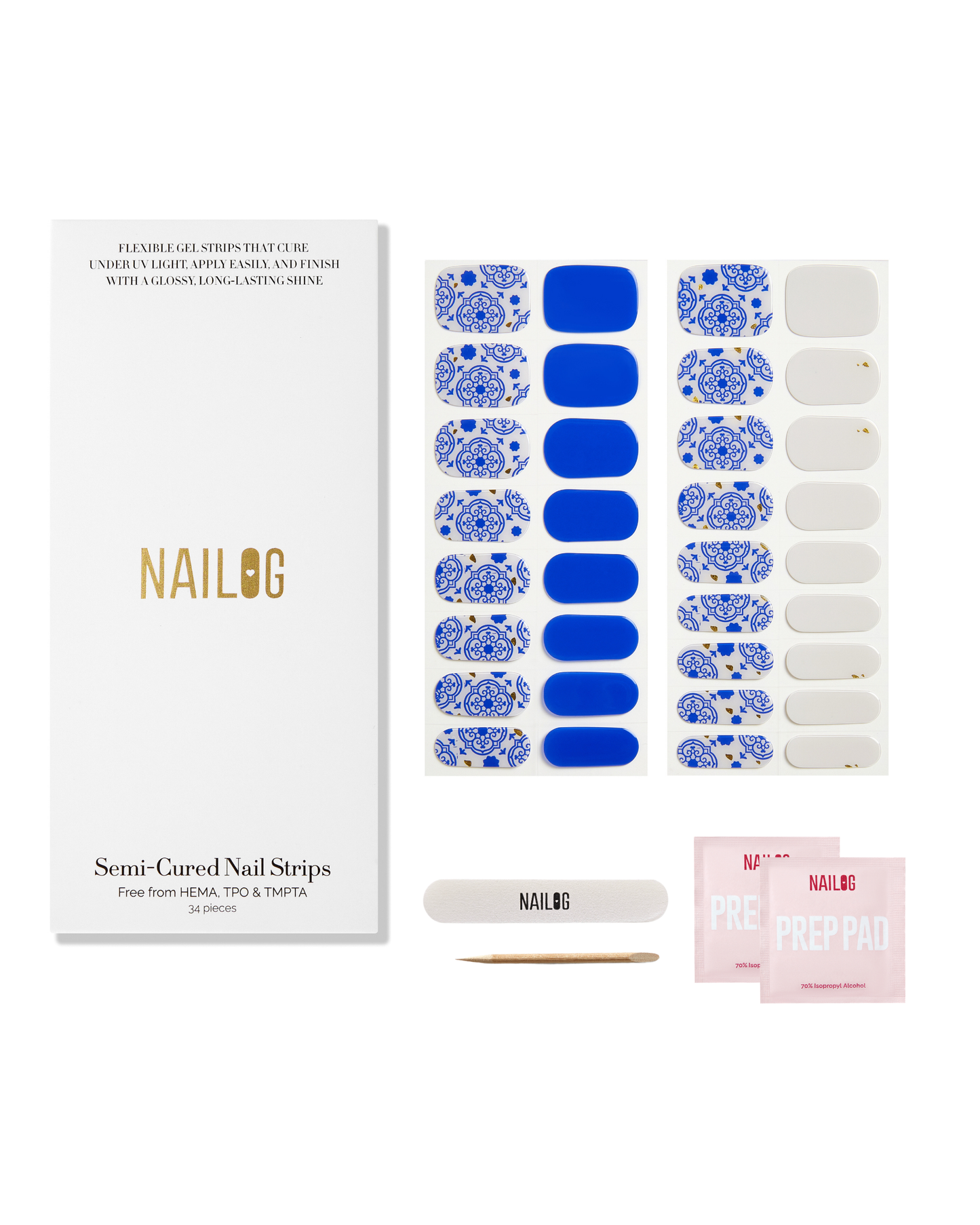 CERULEAN PORCELAIN | Semi Cured Nail Strips 34PC