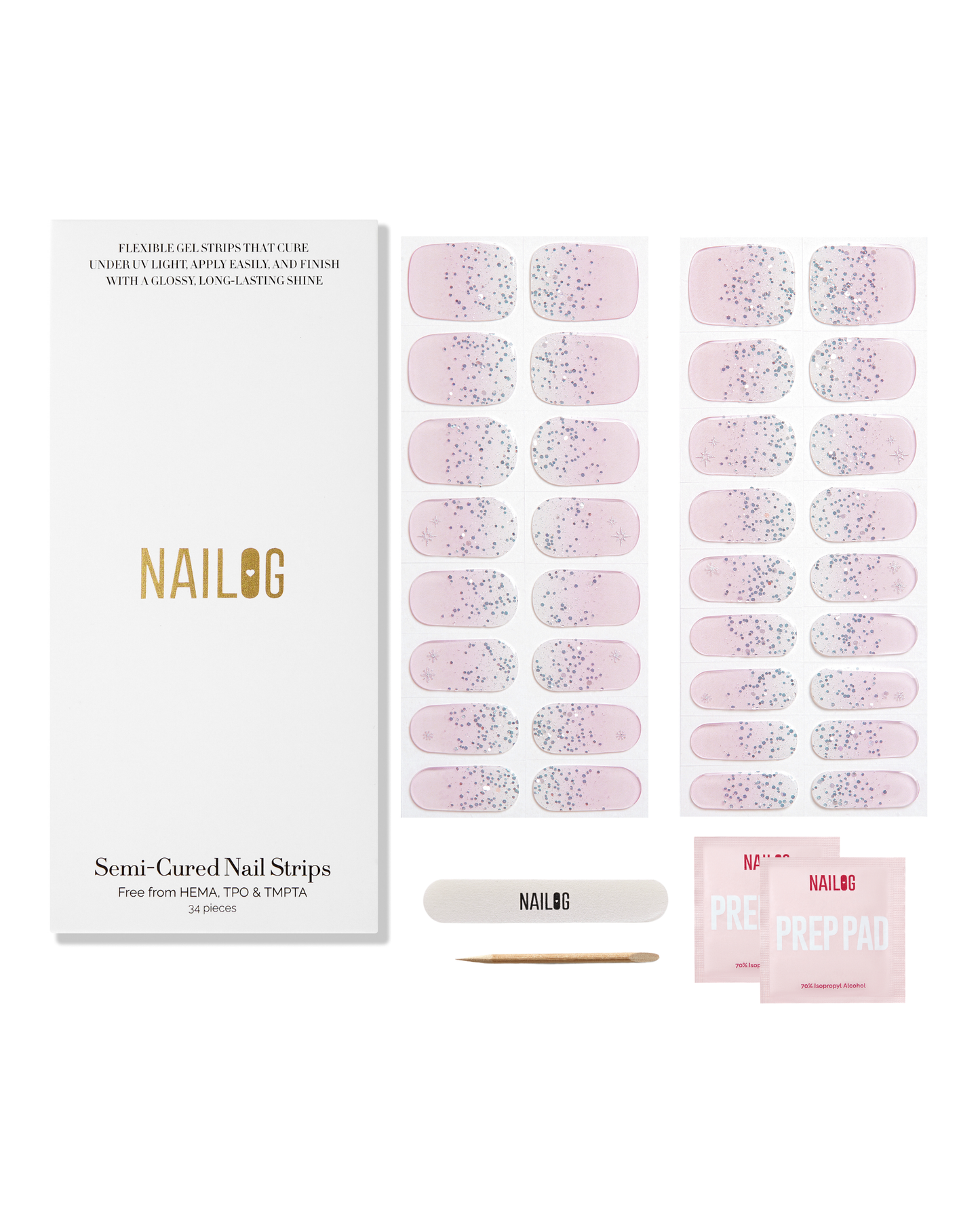 MILKY QUARTZ | Semi Cured Nail Strips 34PC - NAILOG semi cured nail strip