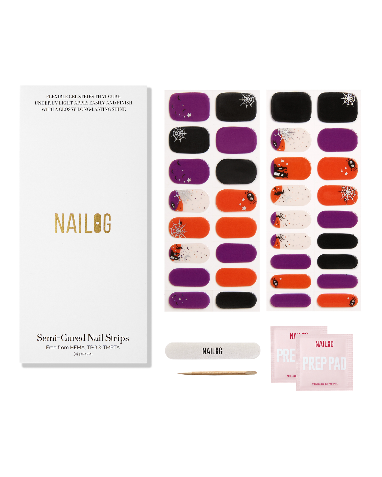 DARK MOON NIGHT | Halloween Semi Cured Nail Strips 34PC - NAILOG semi cured nail strip