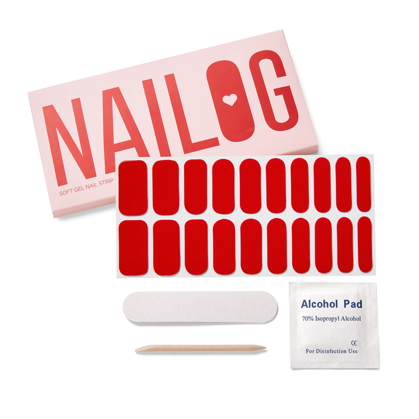 NAILOG semi-cured nail strip 001 Rouge. Ultra glossy & long-lasting nail sticker. Vegan & Cruelty-Free nail wrap.